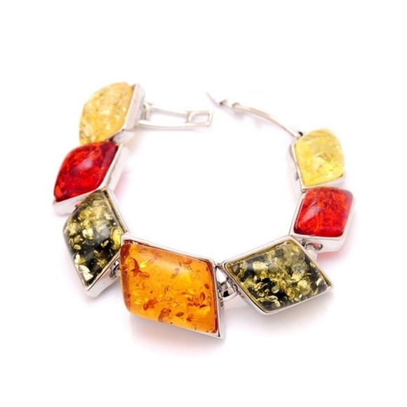 Multicolored Amber Silver tone Bracelet - Picture 4 of 4